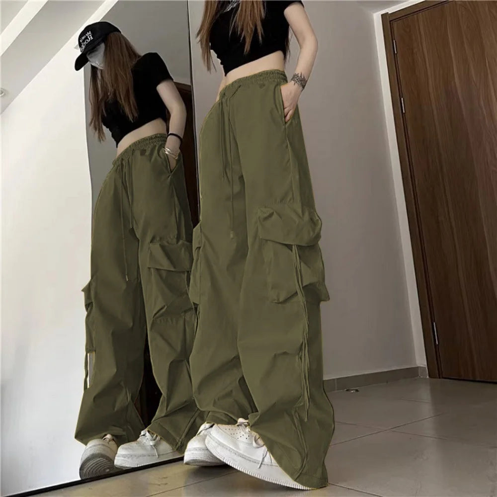 Pantalones Cargo Vintage Mujer | Sweatpants Oversize Cintura Elástica Pierna Ancha Streetwear