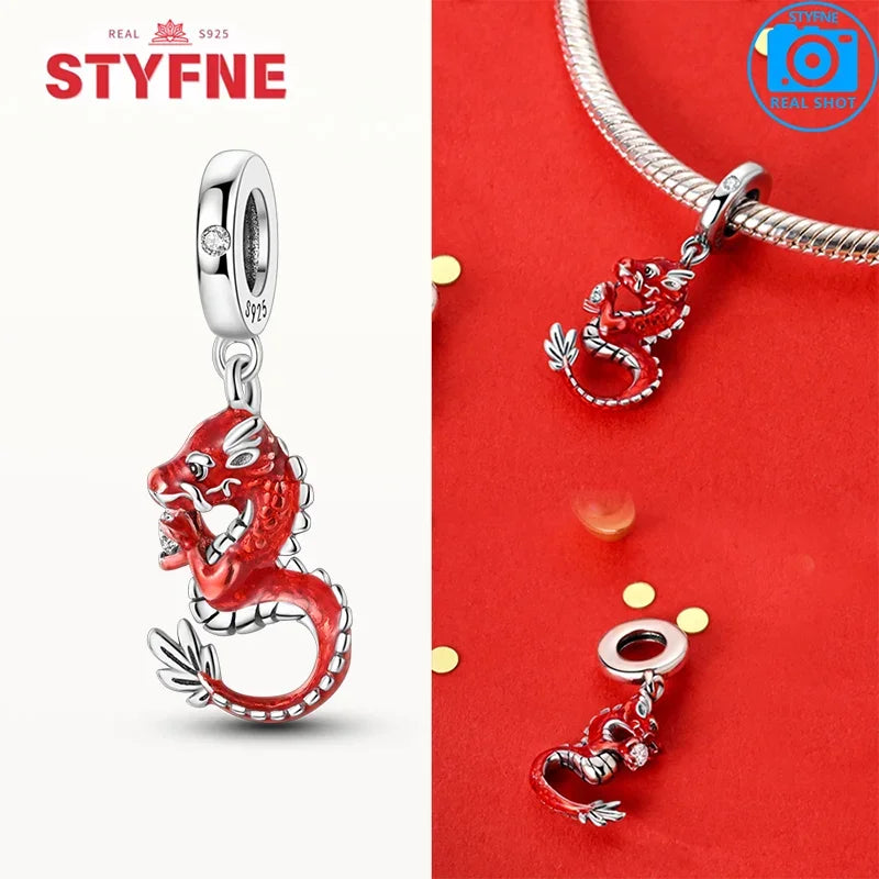 Charm dragón chino y gato de la suerte en plata 925 – Abalorios clásicos para pulsera tipo Pandora, joyería DIY para mujer