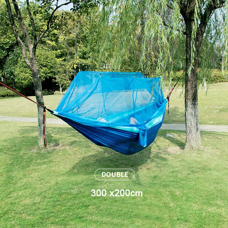 Hamaca Portátil con Mosquitera – Nylon Ligero para Camping y Viajes | Tamaño Individual y Doble