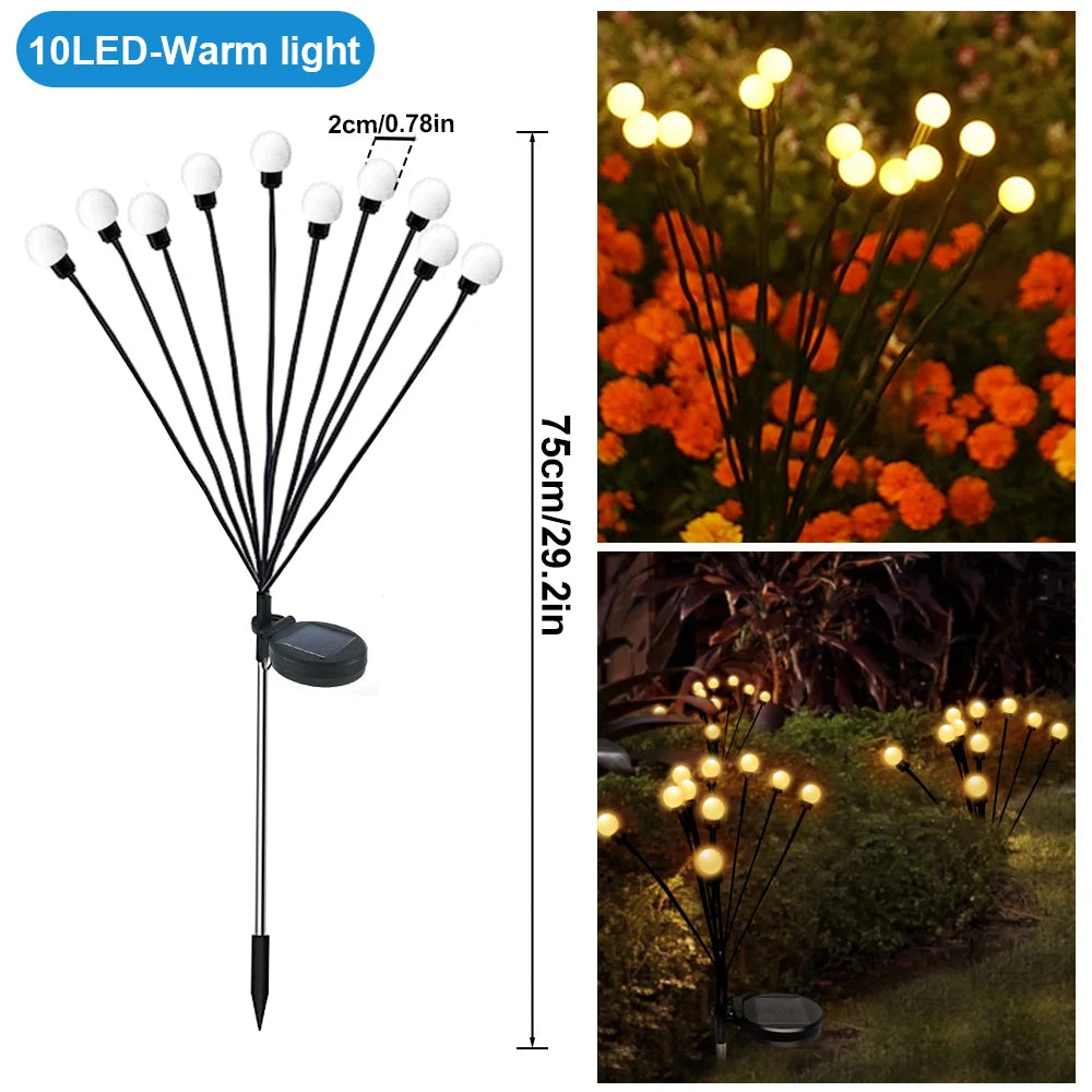 Luces Solares Firefly Impermeables – 8/10/40 LEDs RGB o Blanco Cálido para Jardín, Patio y Decoración Exterior