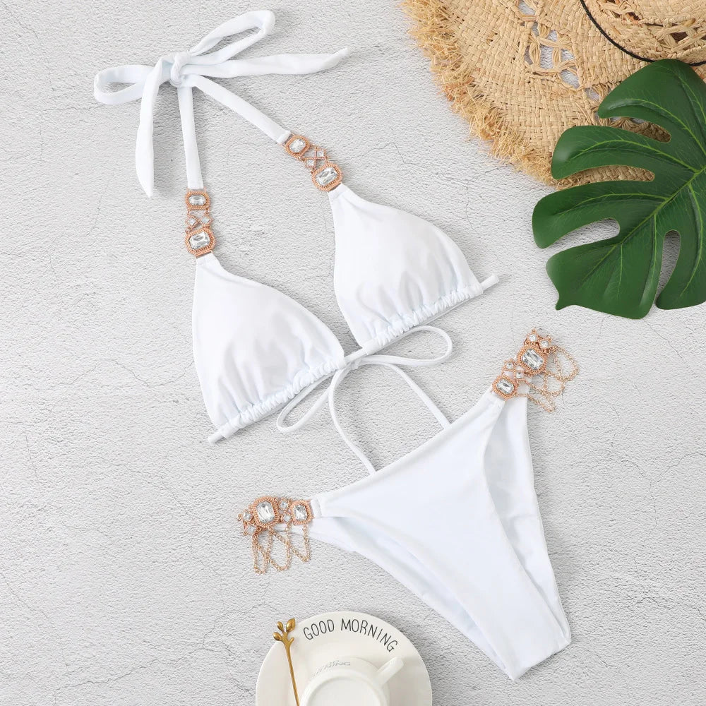 Bikini Sexy Mujer 2025 | Push-Up con Rhinestones Playa y Piscina