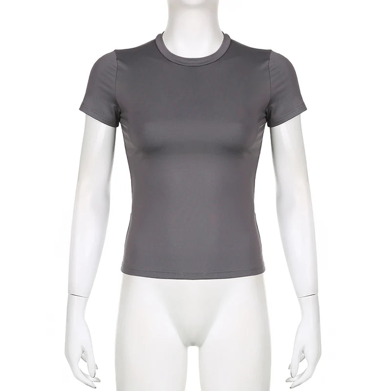 Camiseta Corta de Mujer Verano | Crop Top Básico Slim Fit con Cuello Redondo Casual Y2K
