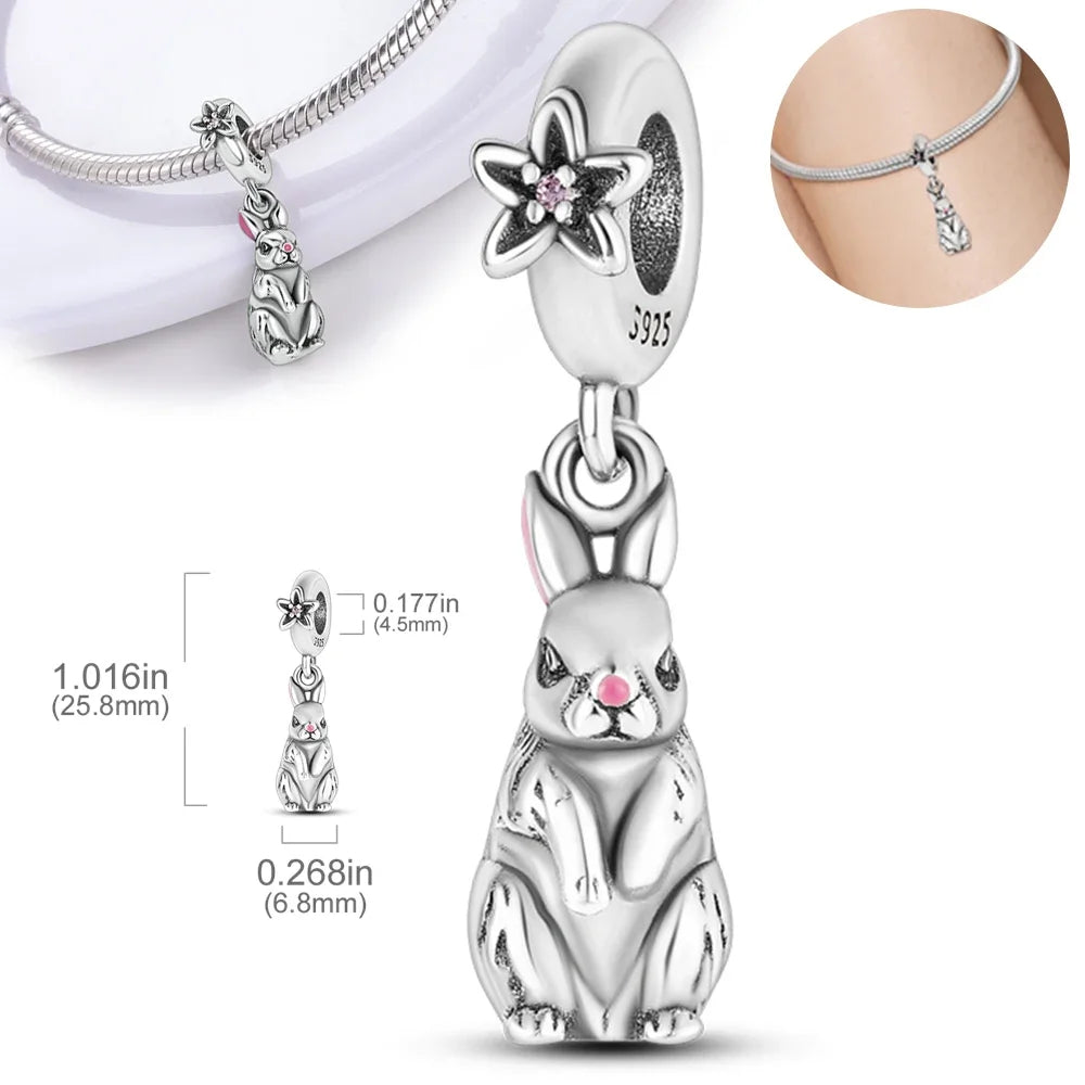 Charm de Plata 925 Animales – Dinosaurio, León, Lobo, Tigre, Conejo | Compatible con Pulsera Pandora
