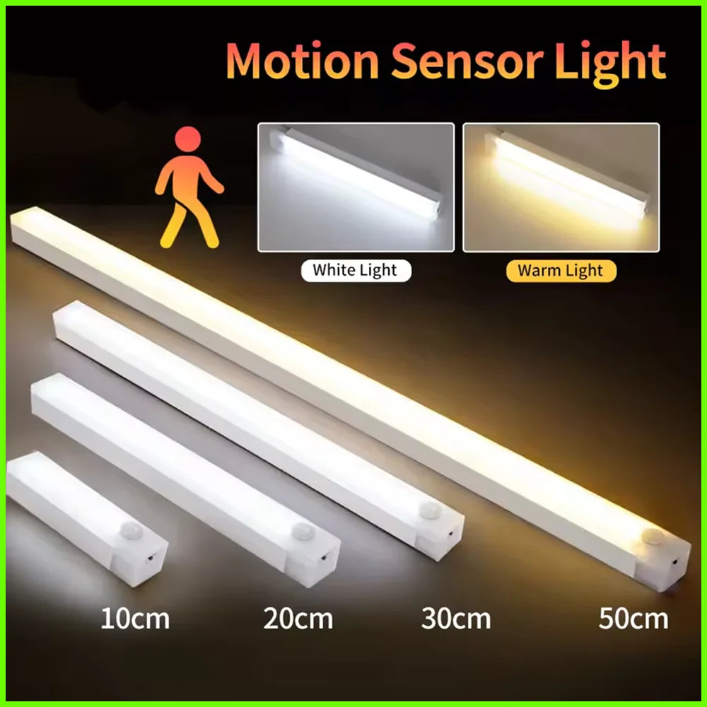Barra de Luz LED con Sensor de Movimiento Recargable – 10/20/30/50cm, Luz Nocturna Portátil para Cocina, Armarios y Dormitorio