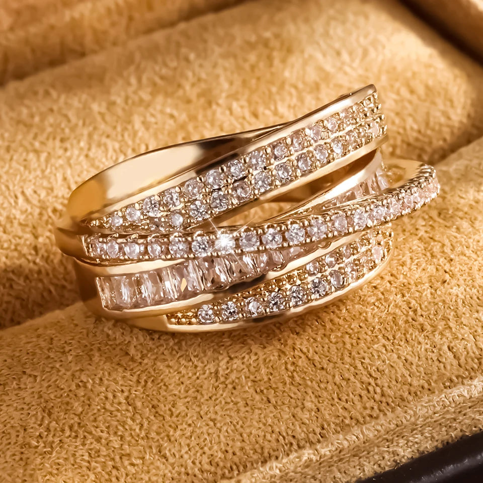 Anillo Estrella Multicapa con Circonia – Joyería de Cobre Chapada en Oro 18K para Mujer, Regalo Elegante
