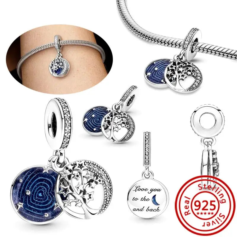 Charm Espacio y Galaxia en Plata 925 – Abalorios Astronauta, Planeta y Estrellas para Pulsera Original Mujer