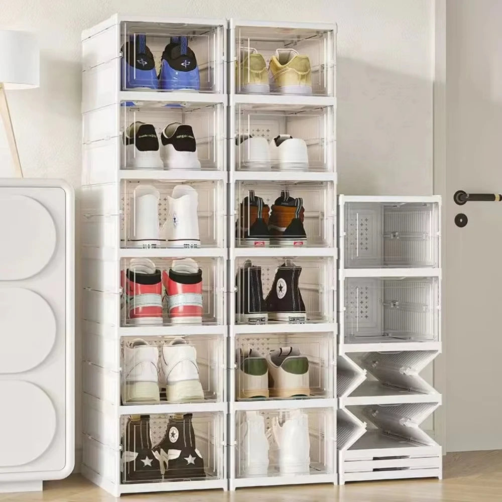 Organizador de Zapatos Plegable 3/6 Niveles – Caja Transparente Apilable y Antipolvo | Mueble Zapatero de Plástico