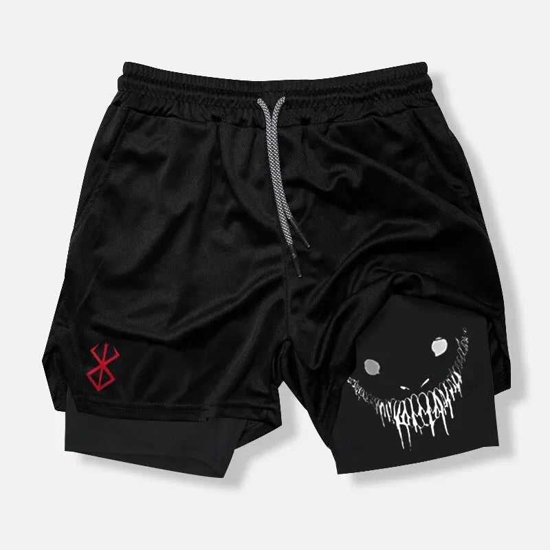 Shorts Deportivos de Verano para Hombre – Fitness, Gym y Jogging, 2 en 1, Estampado Demonio, Secado Rápido y Outdoor Sports