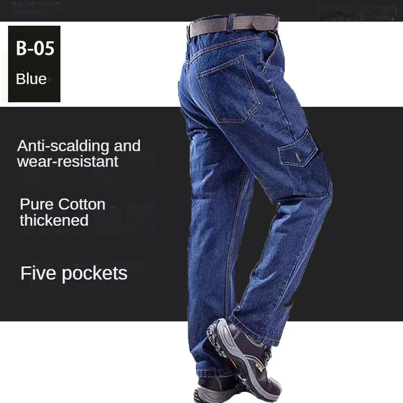 Pantalones Overol Hombre Trabajo | Workwear Denim Algodón Grueso Resistente con Bolsillos Múltiples