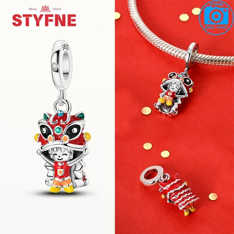 Charm dragón chino y gato en plata 925 – Abalorio clásico para pulsera tipo Pandora, joyería DIY elegante para mujer