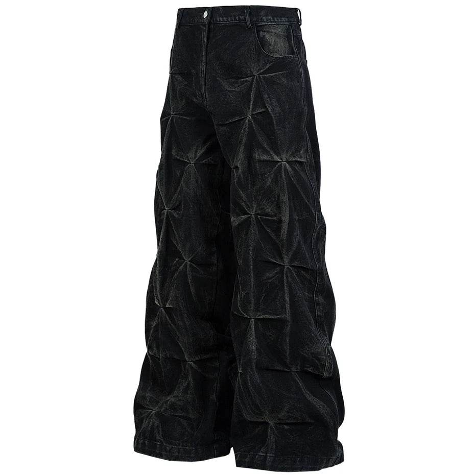 Jeans Negros Baggy Hombre | Pantalón Vaquero Plisado Streetwear Hip Hop Harajuku Oversize 2025