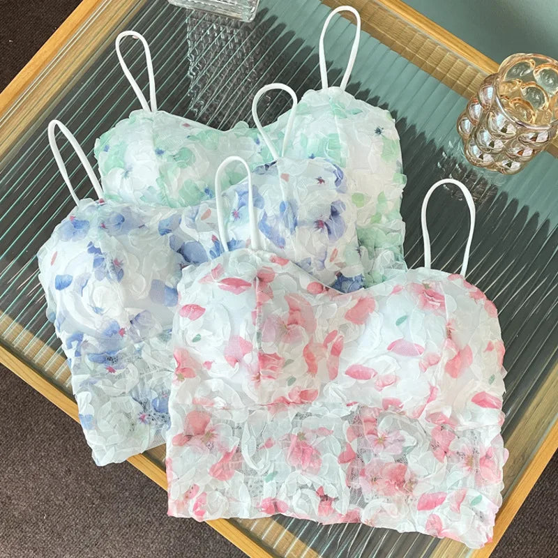 Top Corset Floral Mujer | Camiseta Sin Mangas con Encaje Retro Elegante de Verano