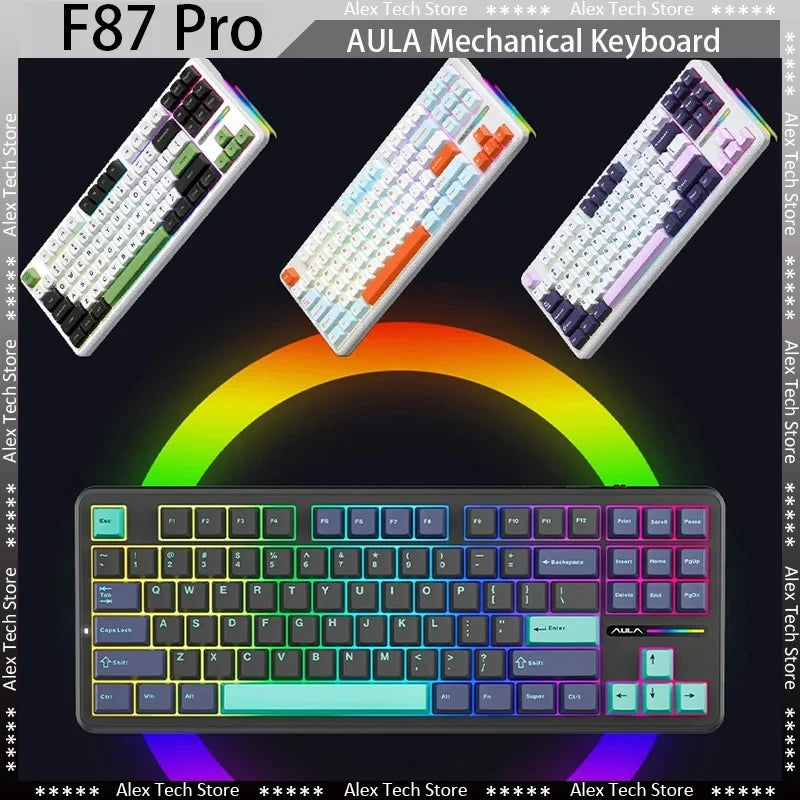 Teclado Mecánico AULA F87Pro – 87 Teclas, Triple Modo (USB/2.4G/Bluetooth), RGB, Hot-Swap y Batería 4000mAh