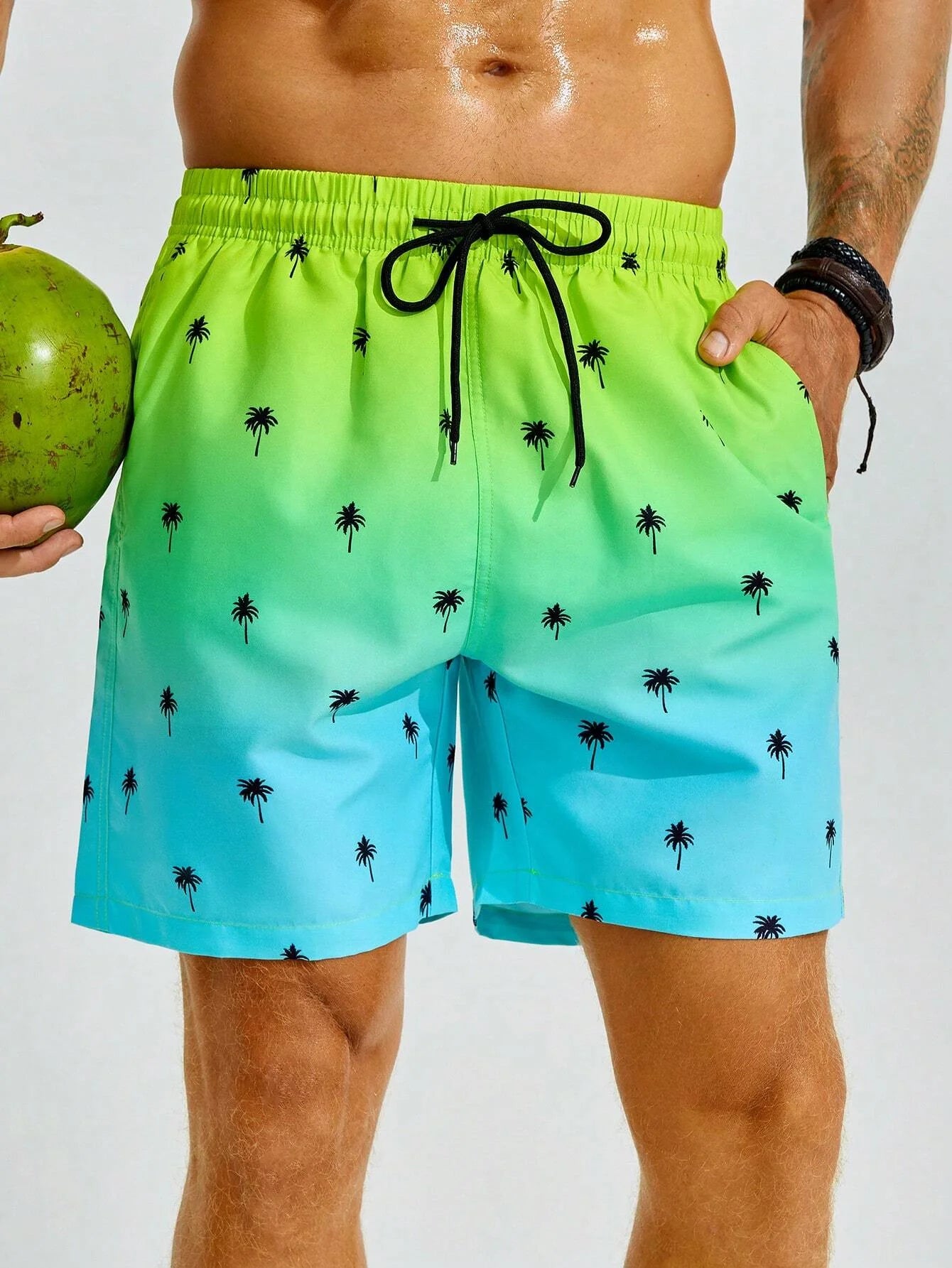 Bañador Hombre Degradado Palmeras 3D | Shorts Playa Oversize Surf y Natación – Ropa Tropical Verano