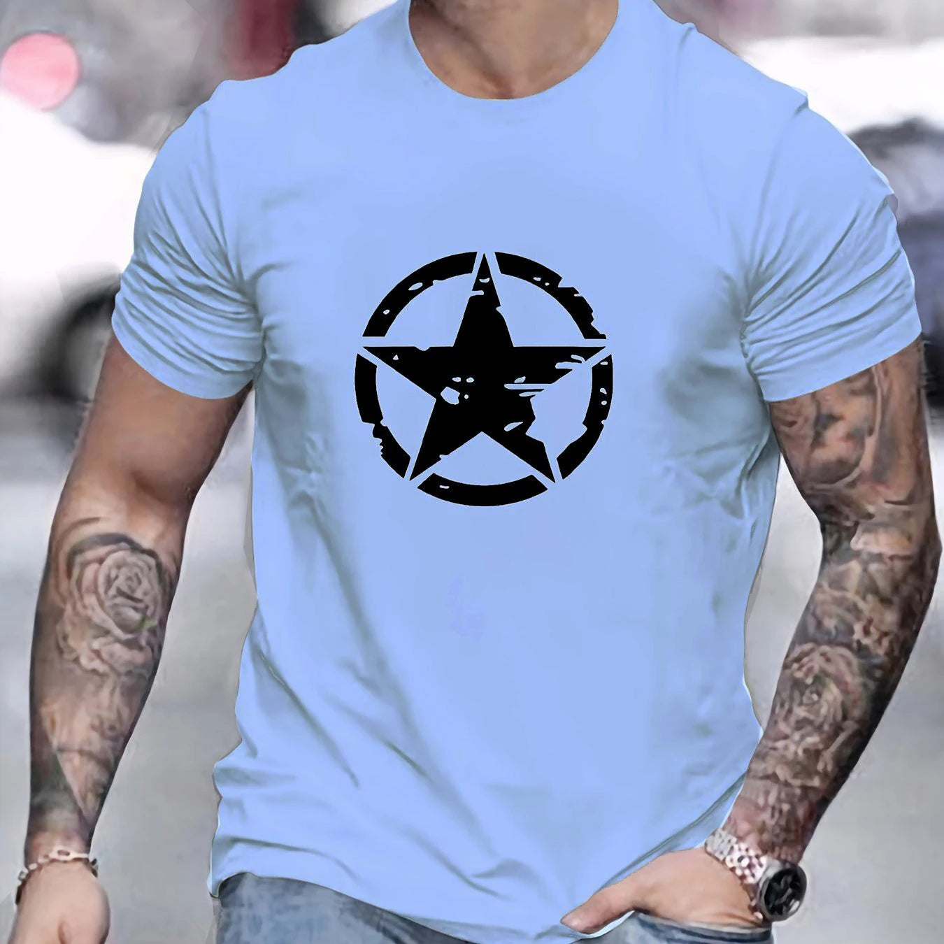 Camiseta Oversize de Algodón 100% para Hombre | Estampado Estrella, Casual y Deportiva de Verano