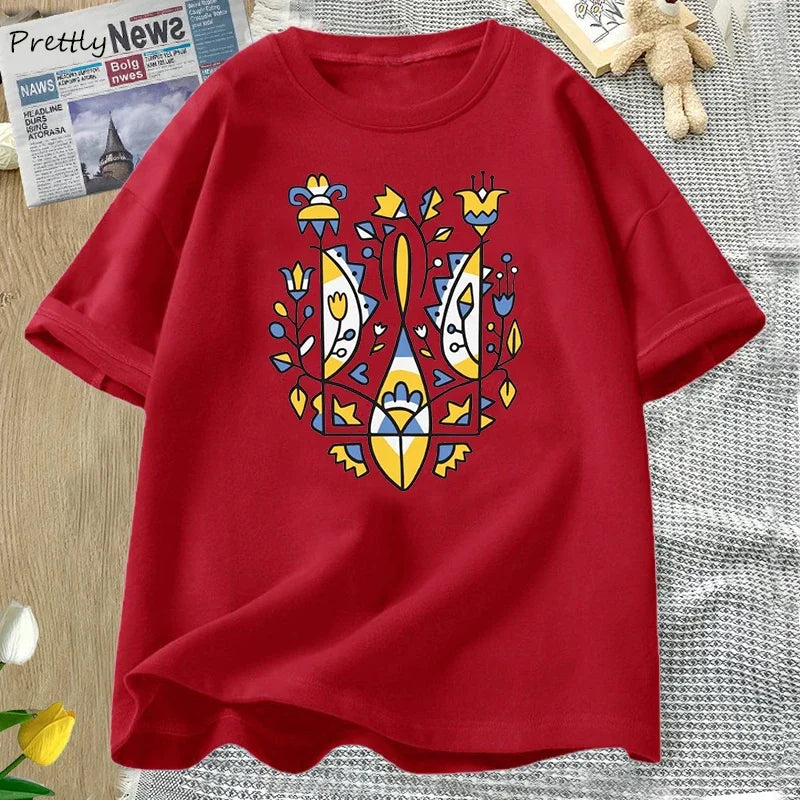 Camiseta Oversize Unisex Ucrania | Algodón Estampado Tridente Nacional