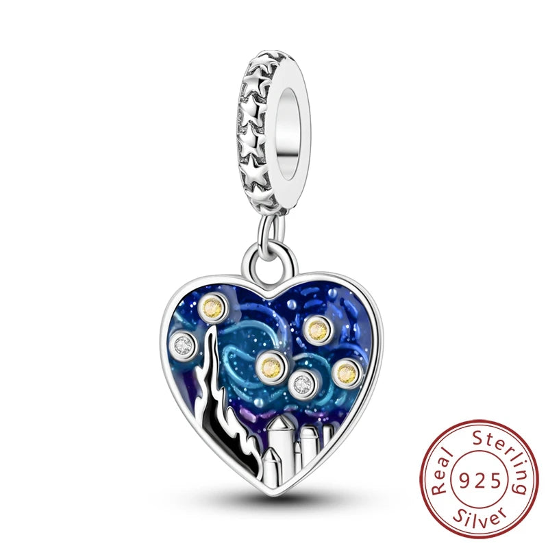 Charm colgante Cielo Estrellado de Van Gogh en plata 925 – Compatible Pandora, pulsera mujer DIY