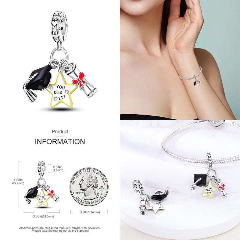 Charm Birrete de Graduación Plata 925 | Compatible Pandora Original