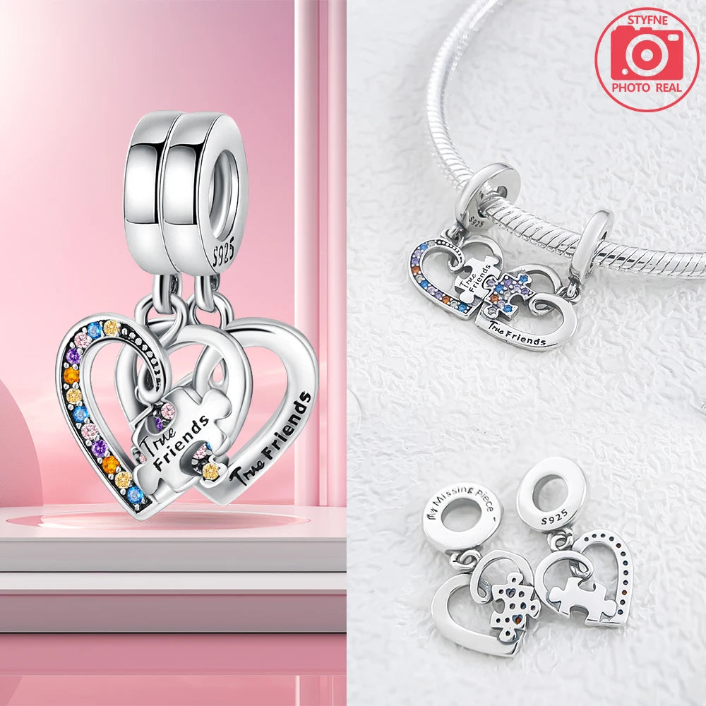 Charm Colgante Pareja Plata 925 y Oro Rosa | Compatible Pandora Original | Pulsera o Collar Mujer