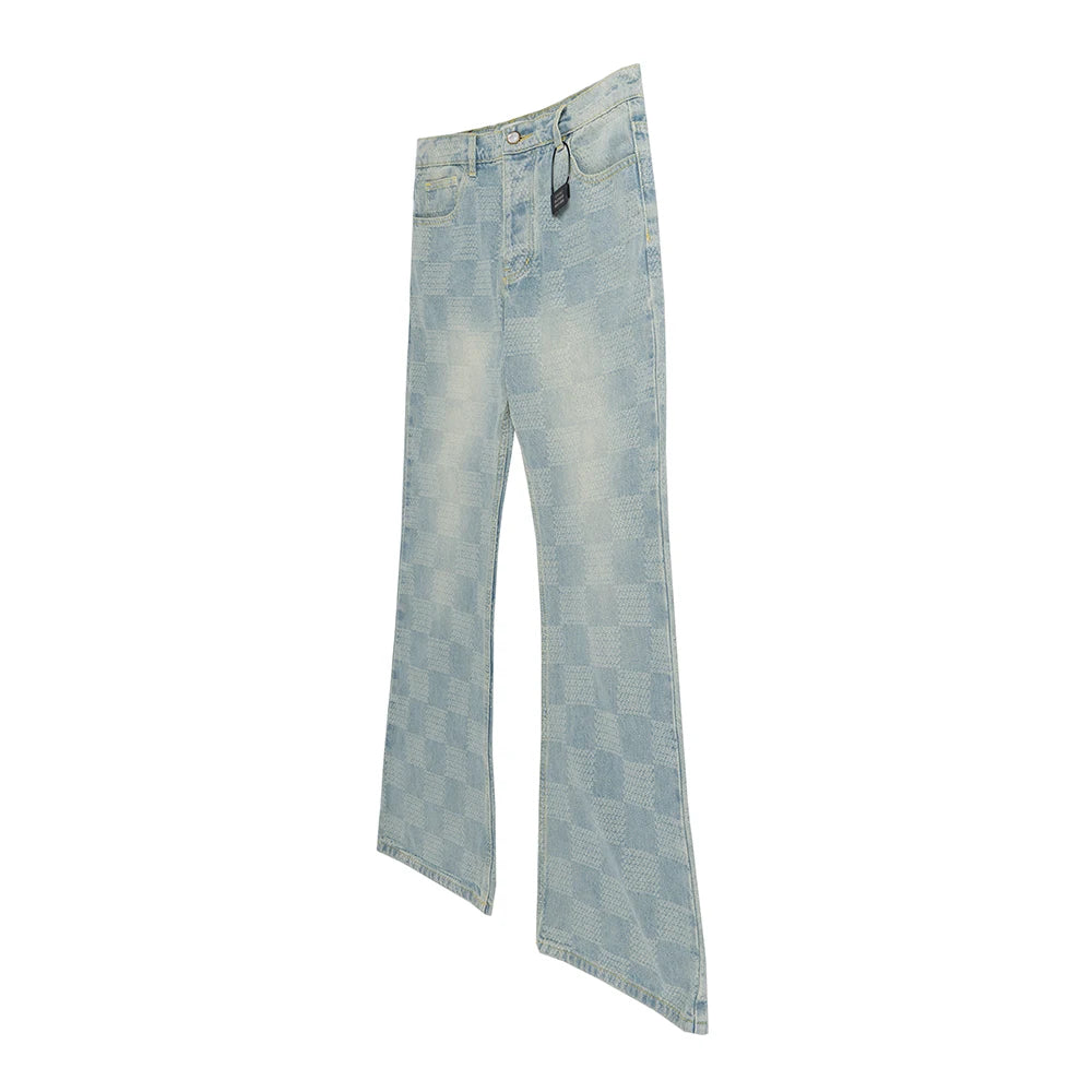 Jeans Hombre Acampanados Cuadros | Pantalones Rectos Patchwork Oversize High Street Moda Y2K