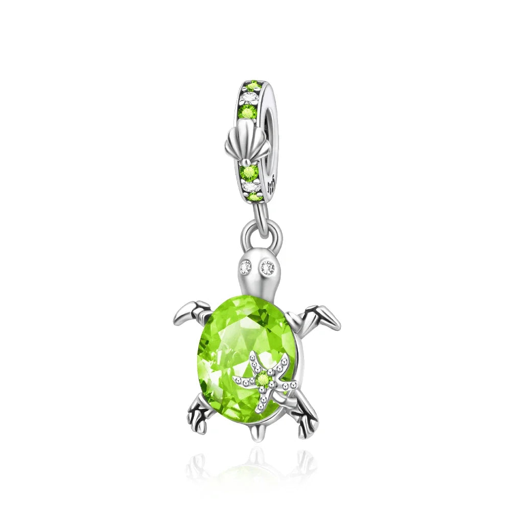 Charm Tortuga Marina con Circón Azul 925 Plata | Compatible Pandora Pulsera Mujer DIY