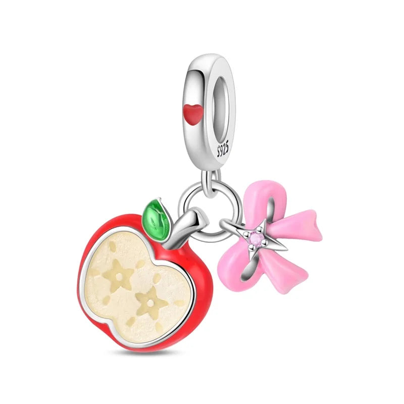 Charms de Plata 925 Frutas (Fresa, Cereza, Manzana y Aguacate) – Abalorios Coloridos para Pulseras Originales