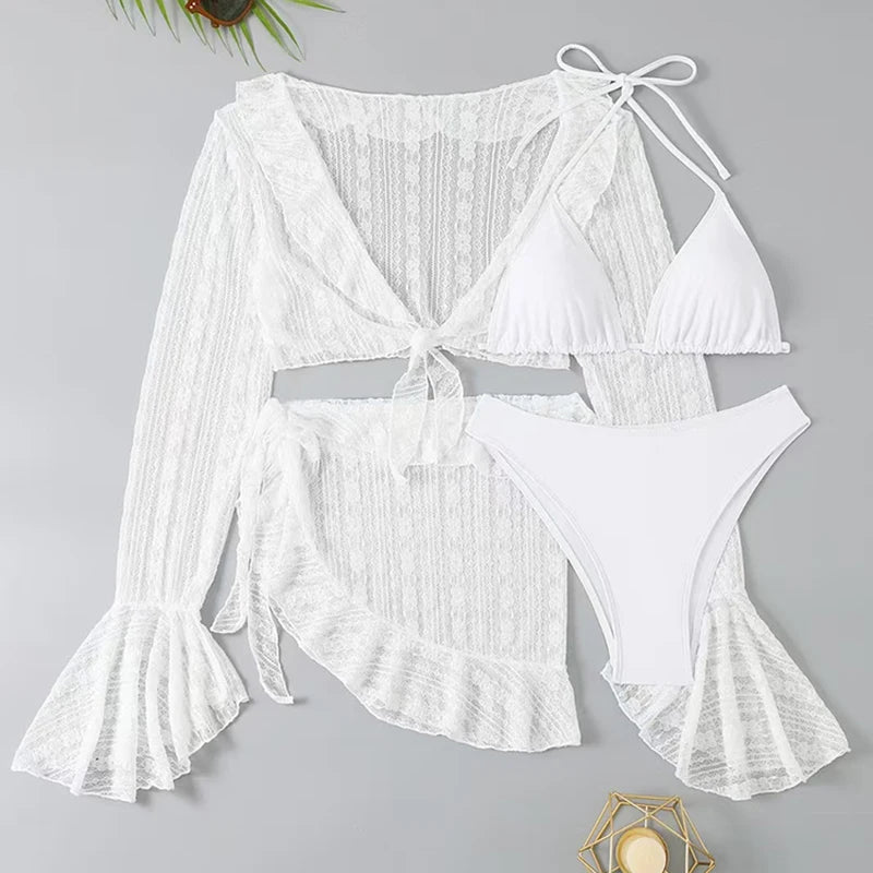 Bikini 4 Piezas Mujer 2025 | Traje de Baño Sexy con Cover Up Manga Larga Estilo Brasileño
