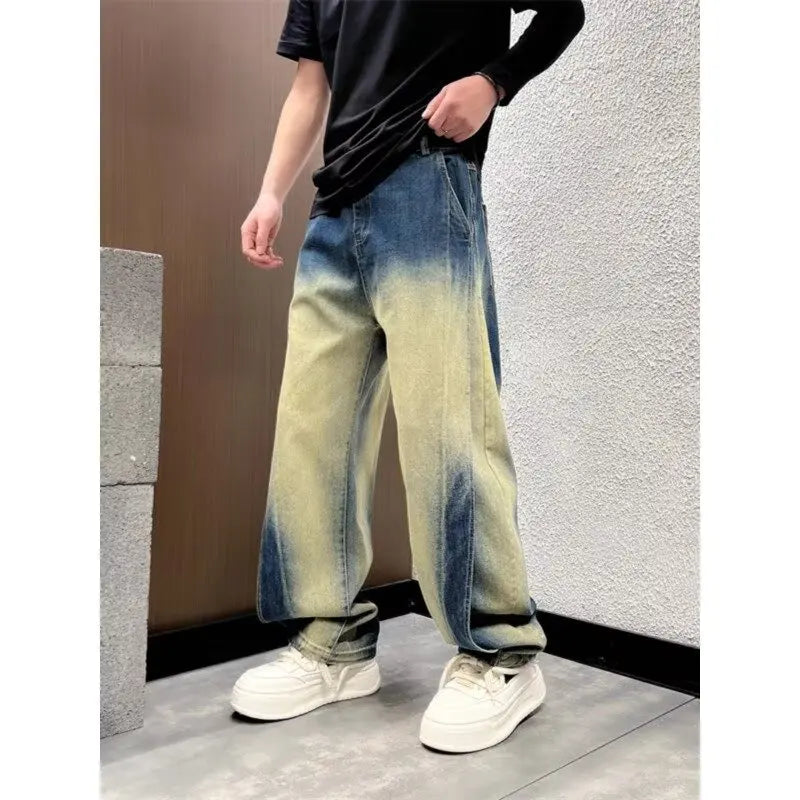 Jeans Anchos Hombre Vintage | Pantalón Denim Azul Oversize Recto Streetwear Otoño