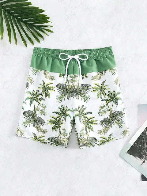 Bañador Hombre Verano | Pantalones Cortos Playa con Estampado 3D de Palmeras – Shorts Transpirables Surf y Natación