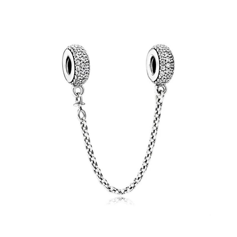 Cadena de seguridad plata 925 con charms mariposa, margarita, gato, oso y castillo – Compatible con pulsera Pandora mujer