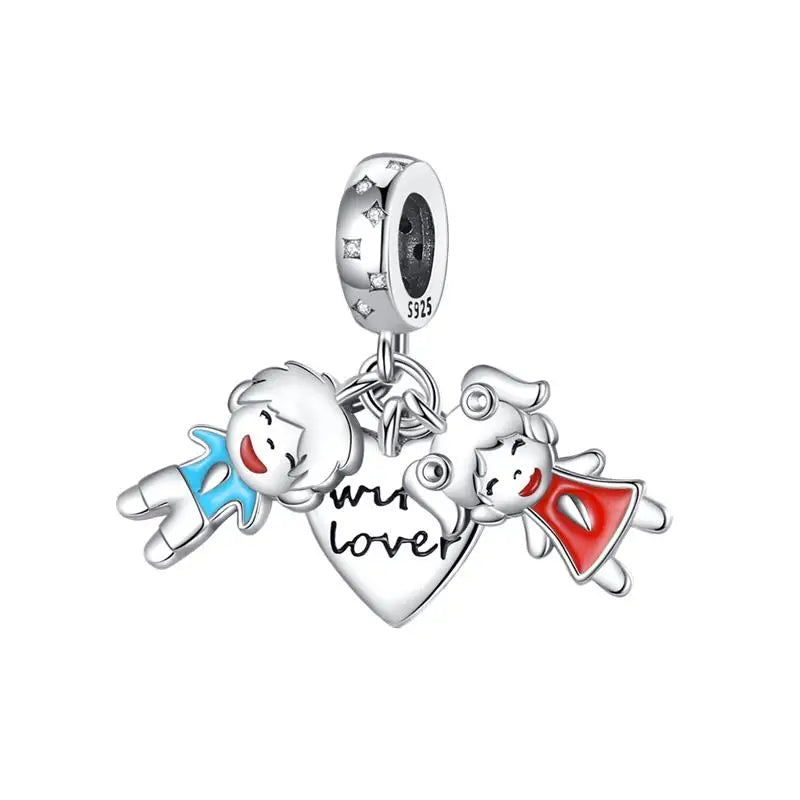 Charm hermana corazón en plata 925 – Compatible Pandora y pulseras 3mm, joyería DIY mujer