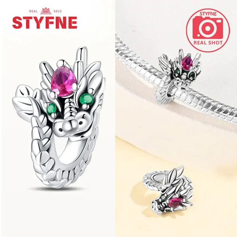 Charm dragón chino y gato de la suerte en plata 925 – Abalorios clásicos para pulsera tipo Pandora, joyería DIY para mujer