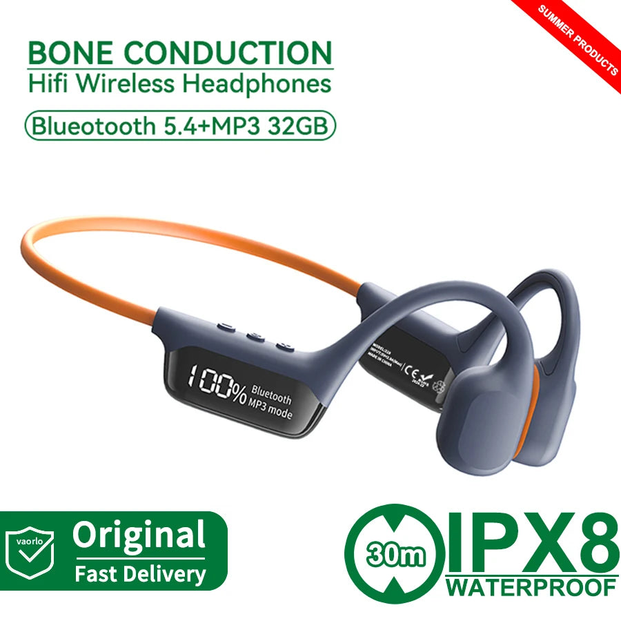 Auriculares de conducción ósea S10 Bluetooth 5.4 – Inalámbricos, impermeables IPX8, con MP3 y 32GB