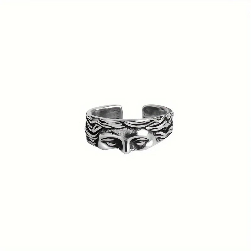 Anillo Retro para Hombre Máscara Venus – Joyería Estilo Thai en Plata Antigua con Relieve Ajustable