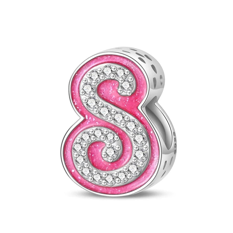 Charm letra alfabeto A-Z con circonias rosas en plata 925 – Abalorio elegante para pulseras tipo Pandora, joyería DIY personalizada