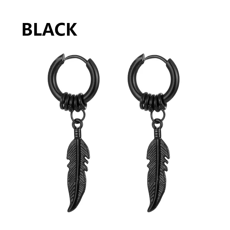 Aretes Punk de Acero Inoxidable Negro – 1 Par de Pendientes Unisex Estilo Hip Hop Vintage