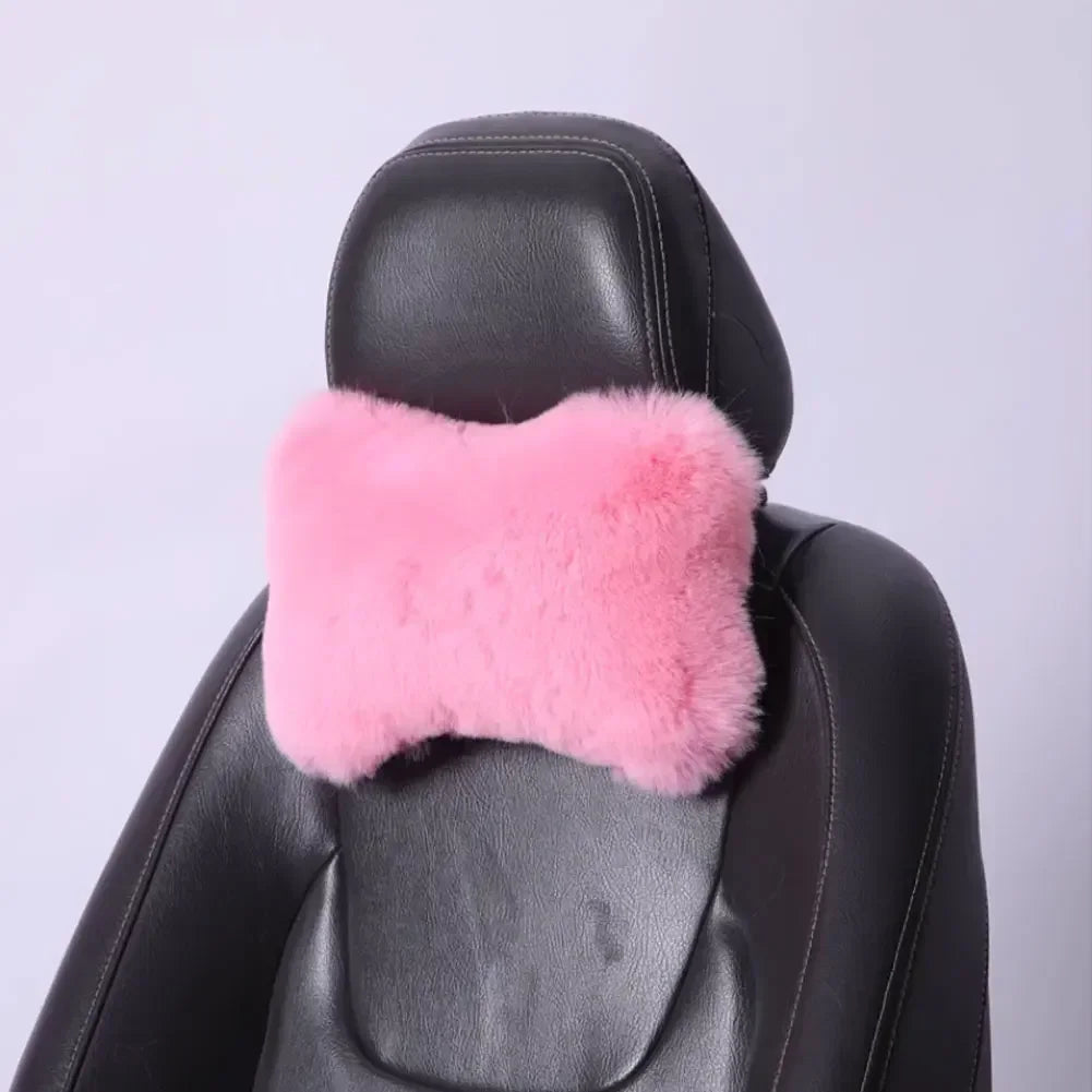 Cojín de Cuello y Lumbar de Felpa para Coche | Almohada Universal de Asiento con Soporte y Calidez Invernal