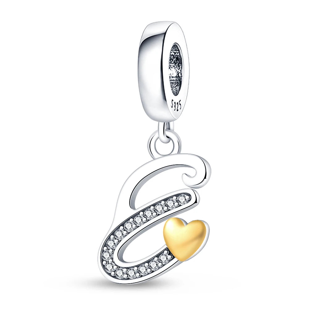Charm letras alfabeto inglés de plata 925 – Colgante inicial A-Z para pulsera tipo Pandora, joyería DIY personalizada