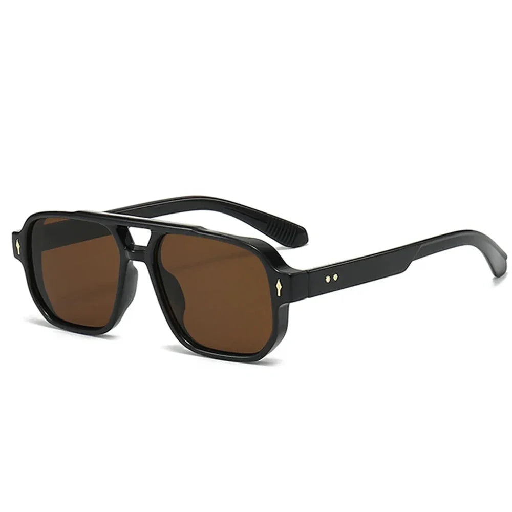 JNPCXI Gafas de Sol Vintage Hombre Doble Puente | Lentes Verdes UV400 Cuadradas con Detalles de Remaches