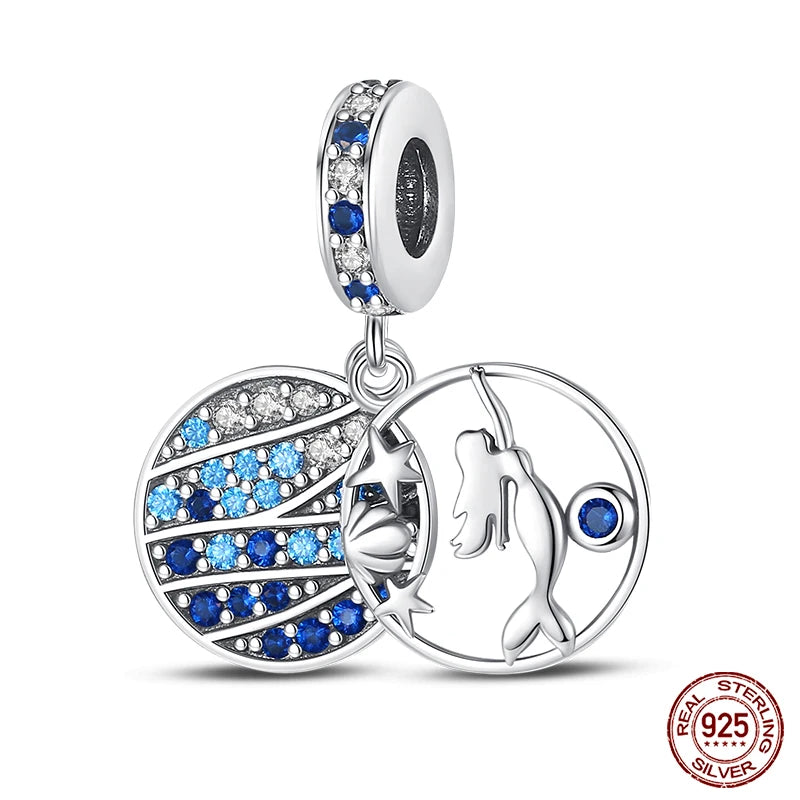 Charm Serie Océano en Plata 925 – Abalorios Tortuga, Cangrejo y Sirena para Pulsera Original Mujer