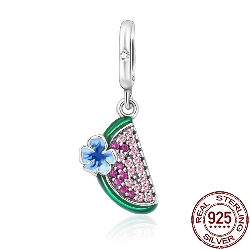 Charm Comida Divertida en Plata 925 – Café, Pastel, Frutas, Hamburguesa y Papas | Compatible Pandora 2025