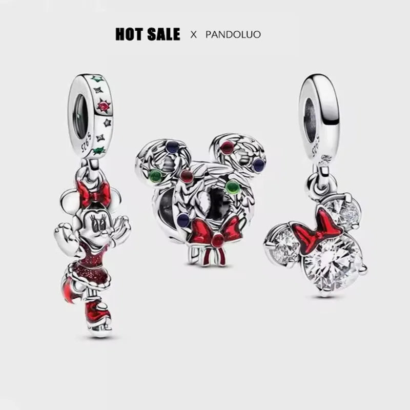 Charm Navideño Disney en Plata 925 – Abalorios Mickey y Minnie para Pulseras Originales Mujer