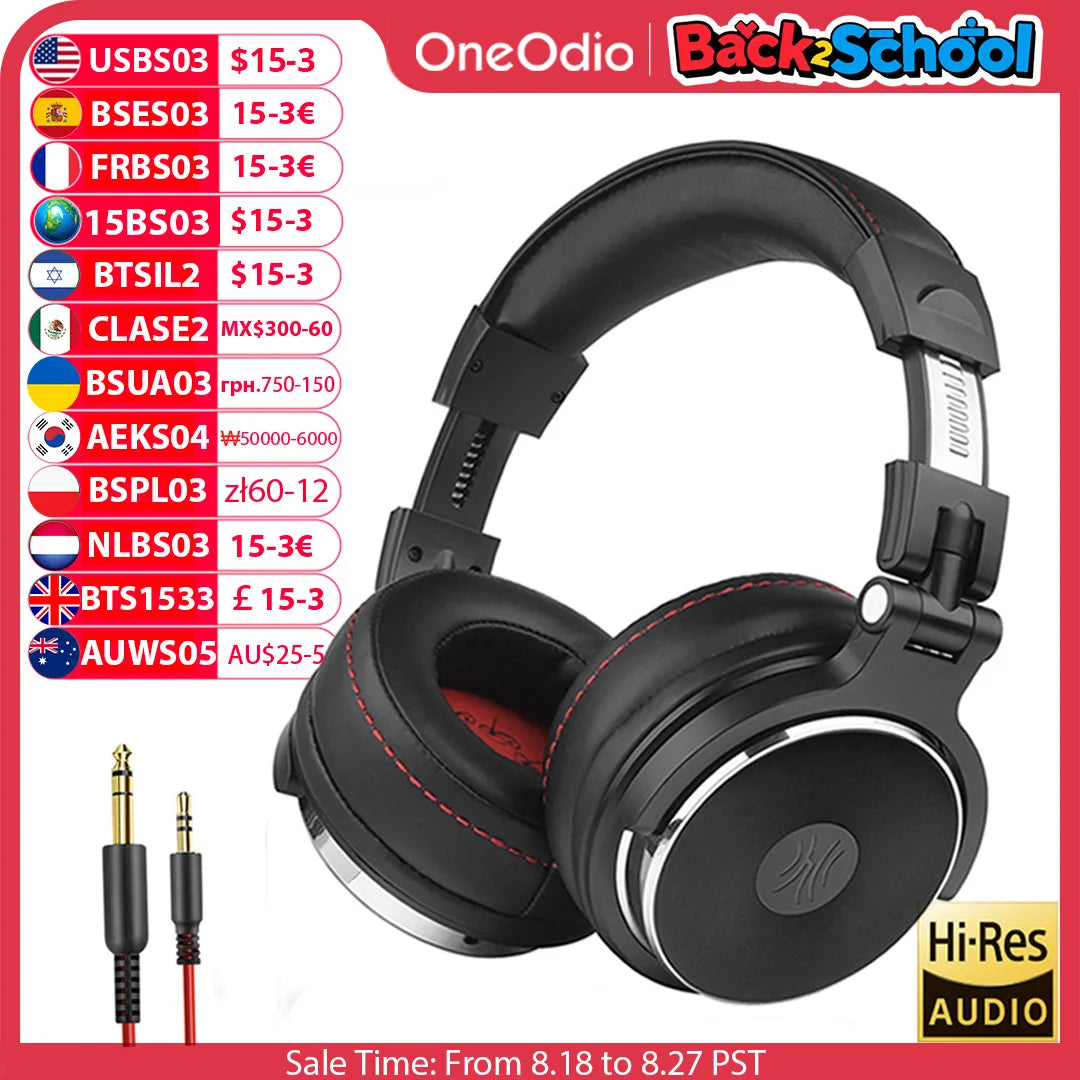 OneOdio Auriculares DJ Profesionales Studio – Hi-Res Audio, Cableado, Micrófono, Over-Ear