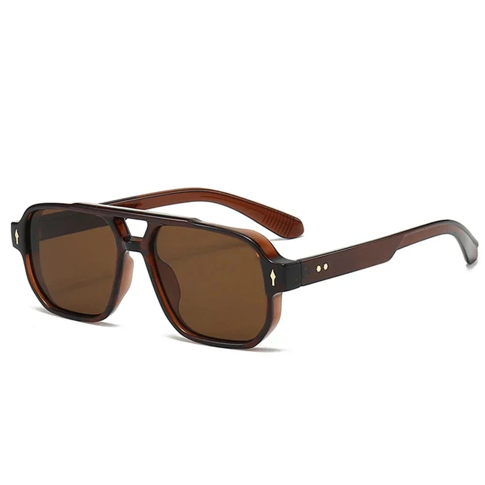 JNPCXI Gafas de Sol Vintage Hombre Doble Puente | Lentes Verdes UV400 Cuadradas con Detalles de Remaches