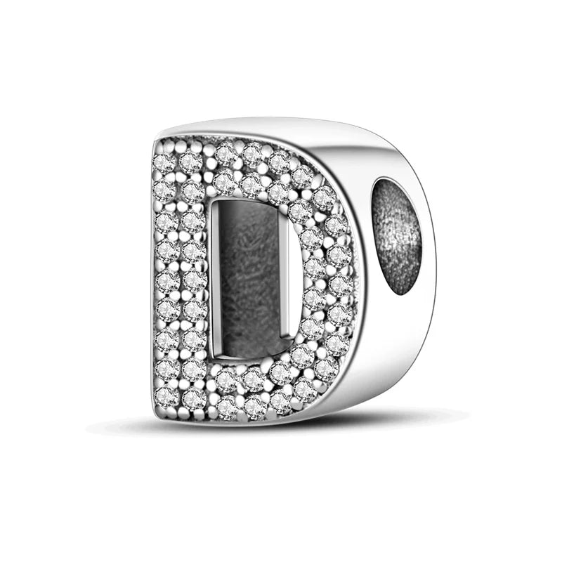 Charm letra alfabeto A-Z con circonias rosas en plata 925 – Abalorio elegante para pulseras tipo Pandora, joyería DIY personalizada