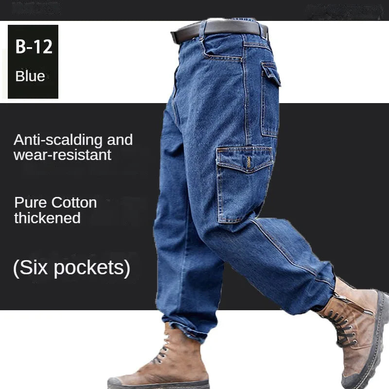 Pantalones Overol Hombre Trabajo | Workwear Denim Algodón Grueso Resistente con Bolsillos Múltiples