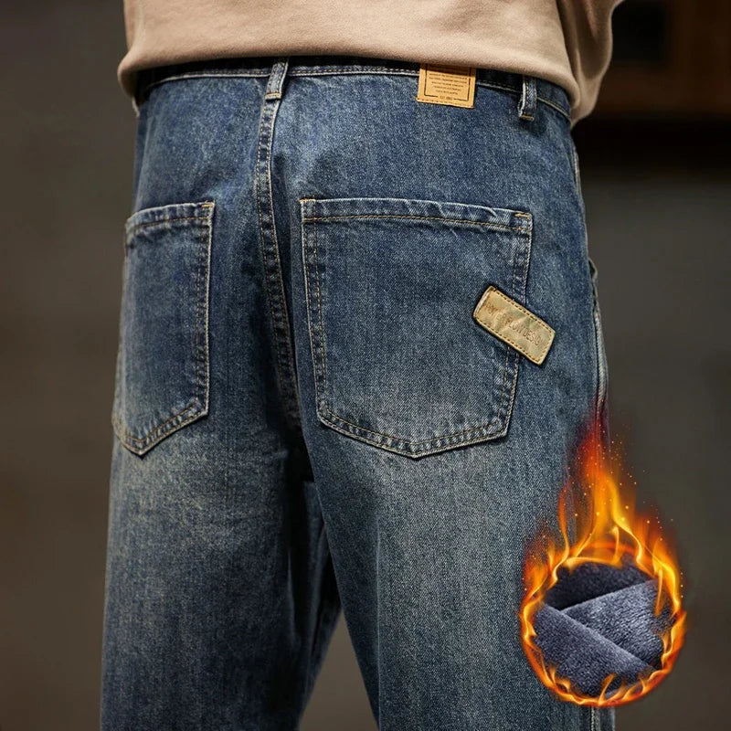 Jeans de Invierno Hombre Oversize | Pantalones Vaqueros Baggy Forrados con Felpa Térmica Warm Denim Pants Tallas Grandes 40-42