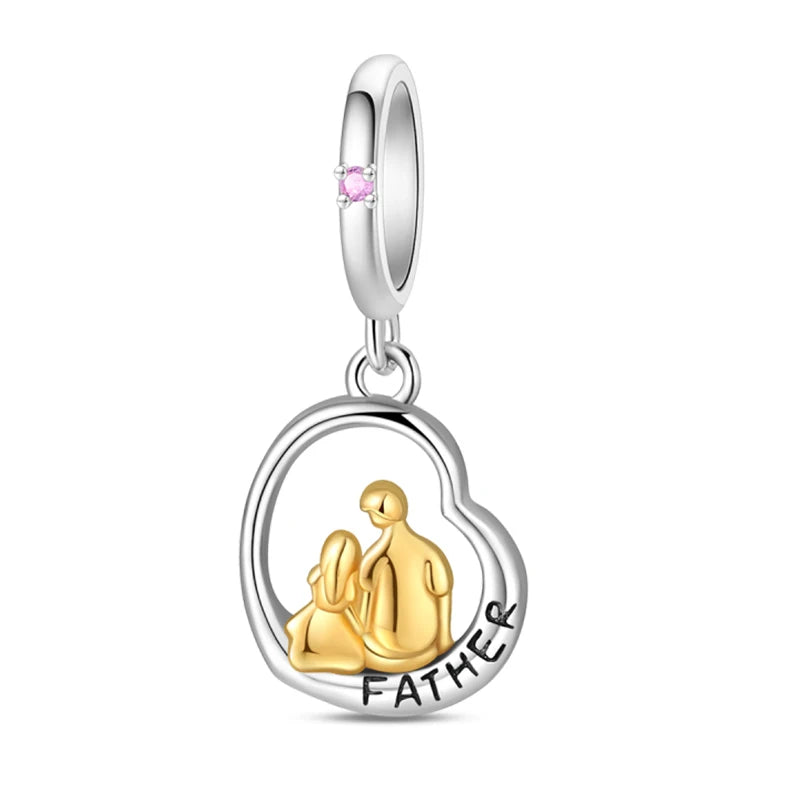 Charm Corazón Mamá e Hija en Plata 925 – Colgante Clásico para Pulseras Tipo Pandora, Regalo Día de la Madre