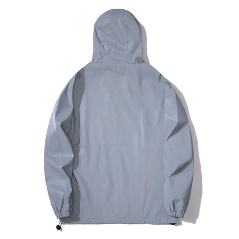 Chaqueta Rompevientos Unisex Reflectante con Capucha Impermeable Estilo Hip Hop