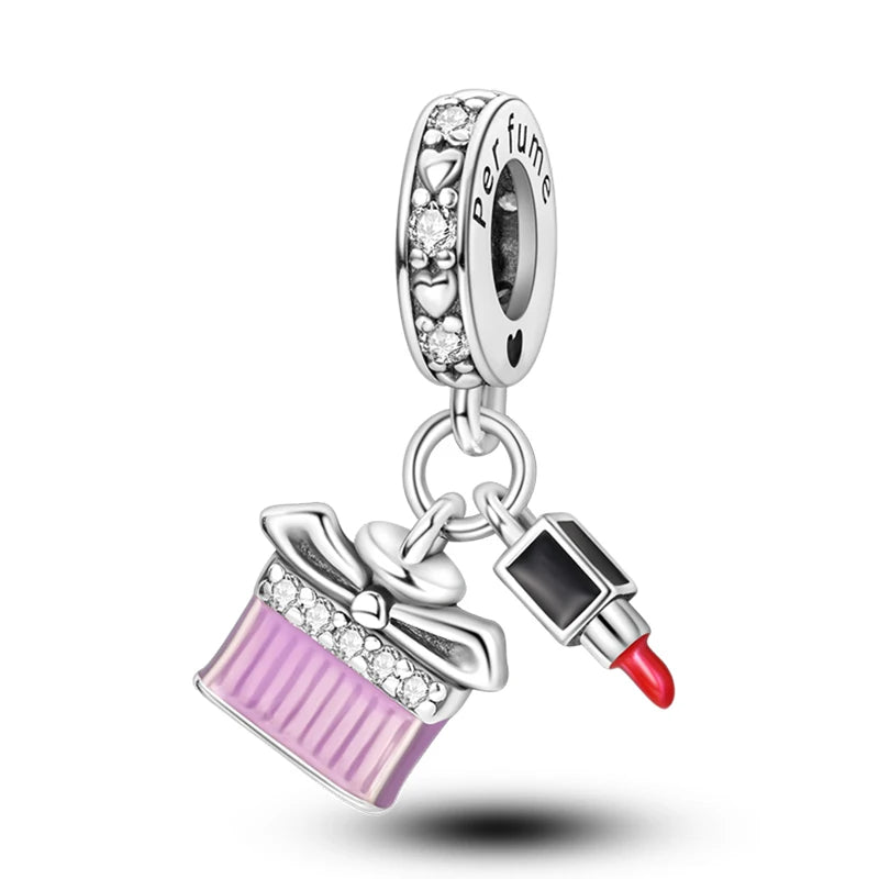 Charm Botella de Perfume en Plata 925 con Corona Rosa – Abalorio Romántico para Pulseras Tipo Qikaola, Regalo San Valentín